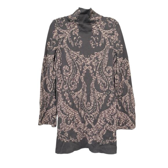 Free People XS Gray Beige Jacquard Knit Cowl Neck Mini Dress with Pockets - Picture 7 of 7